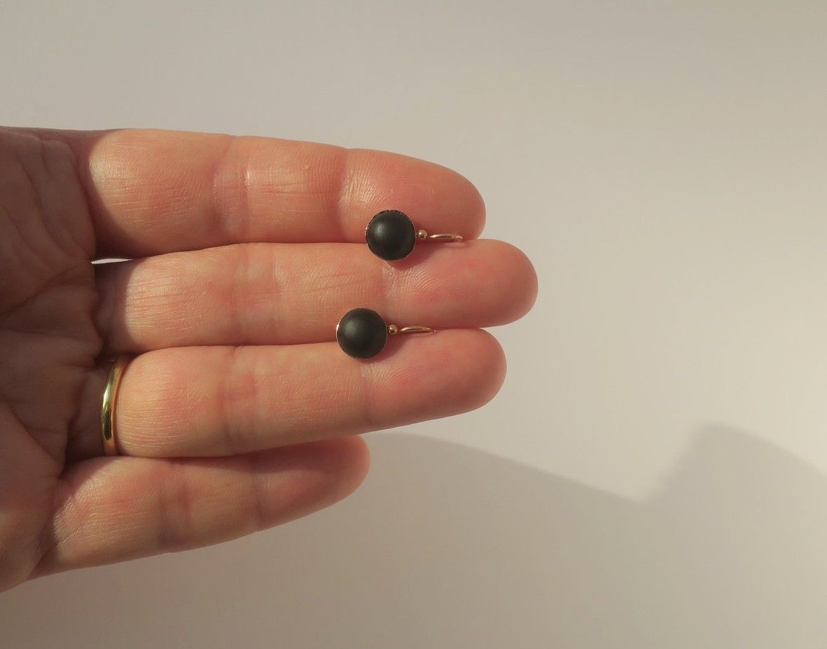 Boucles d’oreilles dormeuses Cabochon jais Or rose - Castafiore