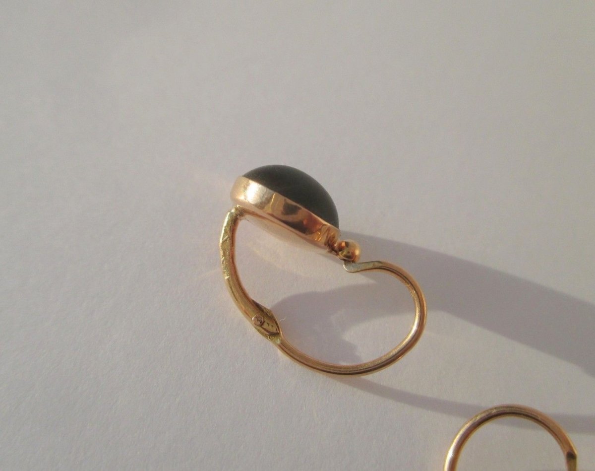 Boucles d’oreilles dormeuses Cabochon jais Or rose - Castafiore