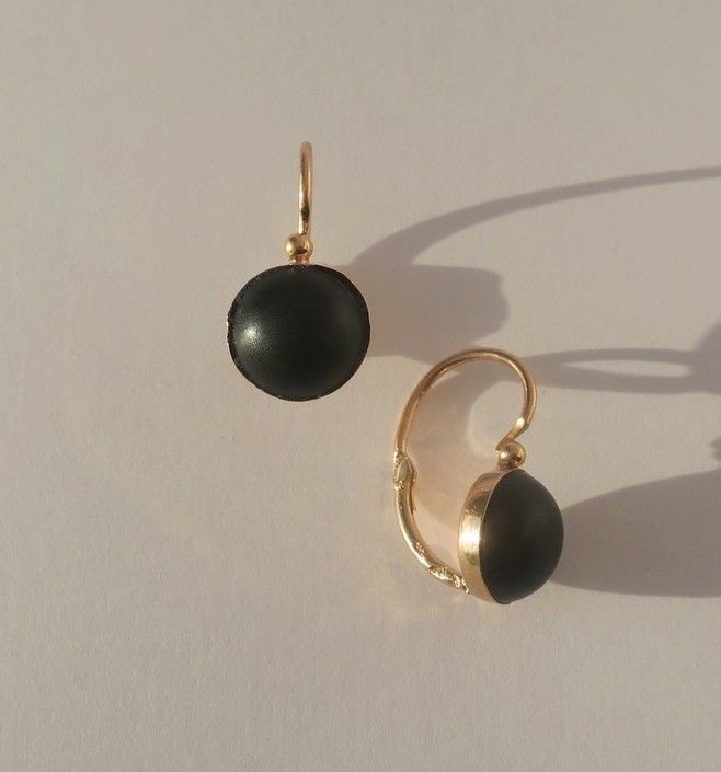 Boucles d’oreilles dormeuses Cabochon jais Or rose - Castafiore