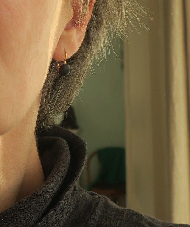 Boucles d’oreilles dormeuses Cabochon jais Or rose - Castafiore