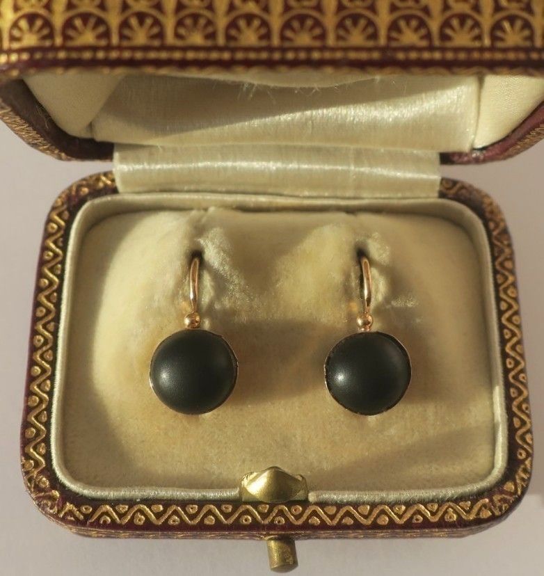 Boucles d’oreilles dormeuses Cabochon jais Or rose - Castafiore