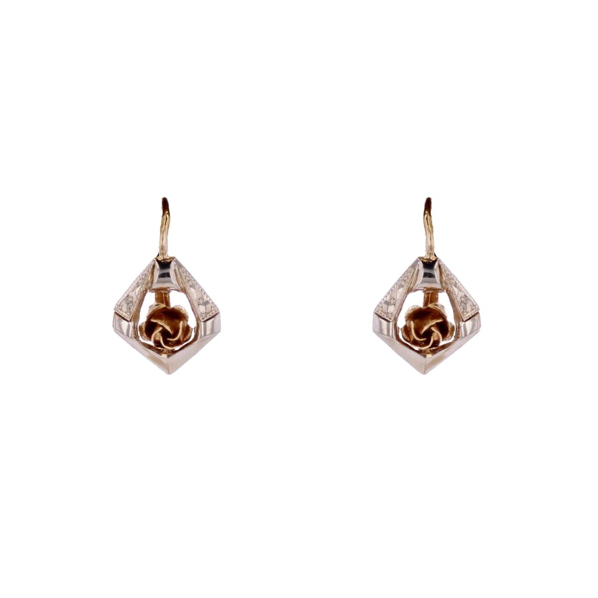 Boucles d'oreilles DORMEUSES Deux ors en or jaune et or blanc - Castafiore