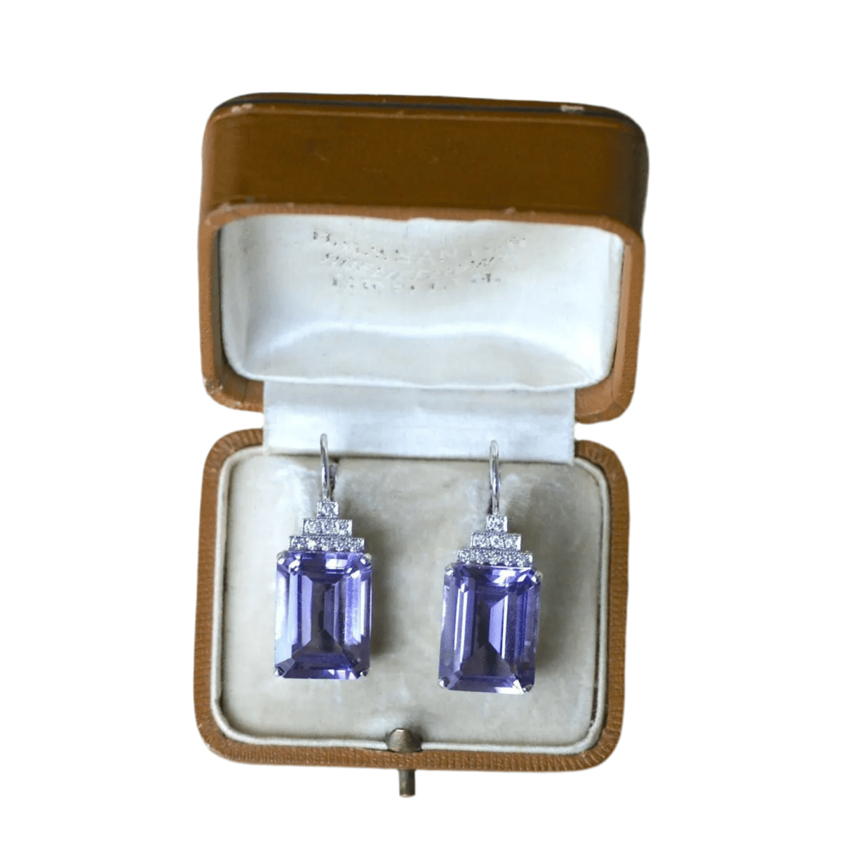 Boucles d'oreilles Dormeuses en or blanc, améthystes et diamants - Castafiore