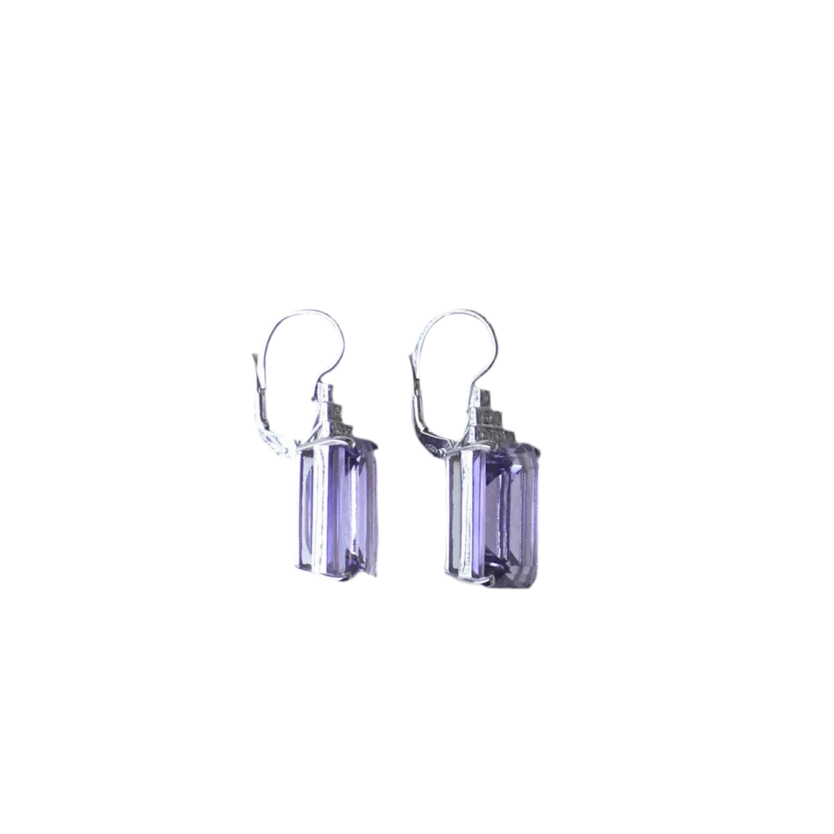 Boucles d'oreilles Dormeuses en or blanc, améthystes et diamants - Castafiore