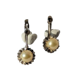Boucles d'oreilles Dormeuses en or blanc et perles - Castafiore