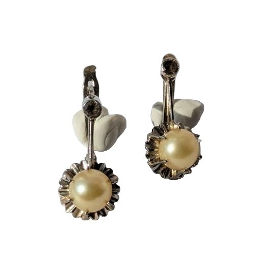 Boucles d'oreilles Dormeuses en or blanc et perles - Castafiore