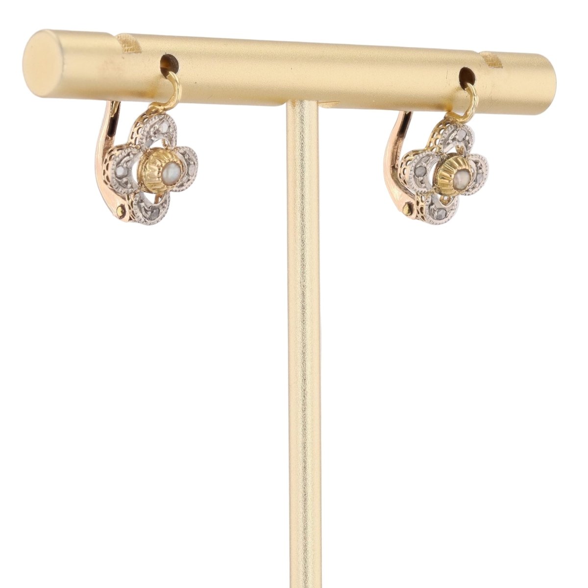 Boucles d'oreilles Dormeuses en or blanc, or rose, perles et diamants - Castafiore