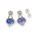 Boucles d'oreilles Dormeuses en or blanc, saphir de Ceylan et diamants - Castafiore