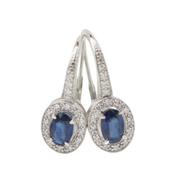 Boucles d'oreilles dormeuses en or blanc, saphir et diamants - Castafiore