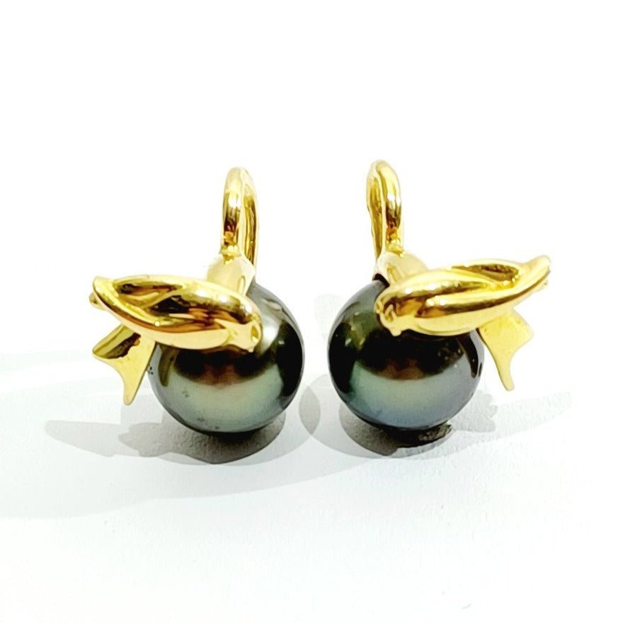 Boucles d'oreilles dormeuses en or et perles noires - Castafiore