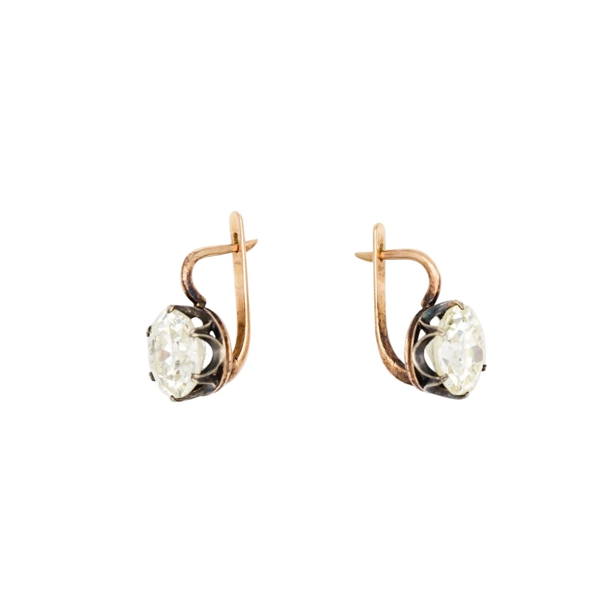 Boucles d'oreilles Dormeuses en or jaune, argent et diamants - Castafiore