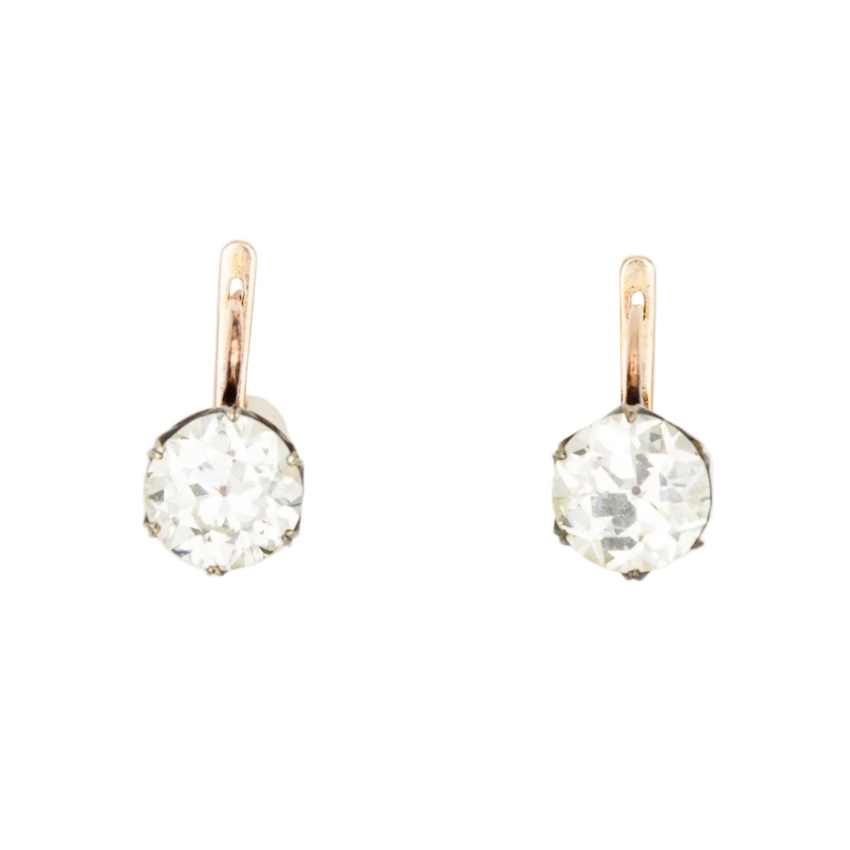 Boucles d'oreilles Dormeuses en or jaune, argent et diamants - Castafiore