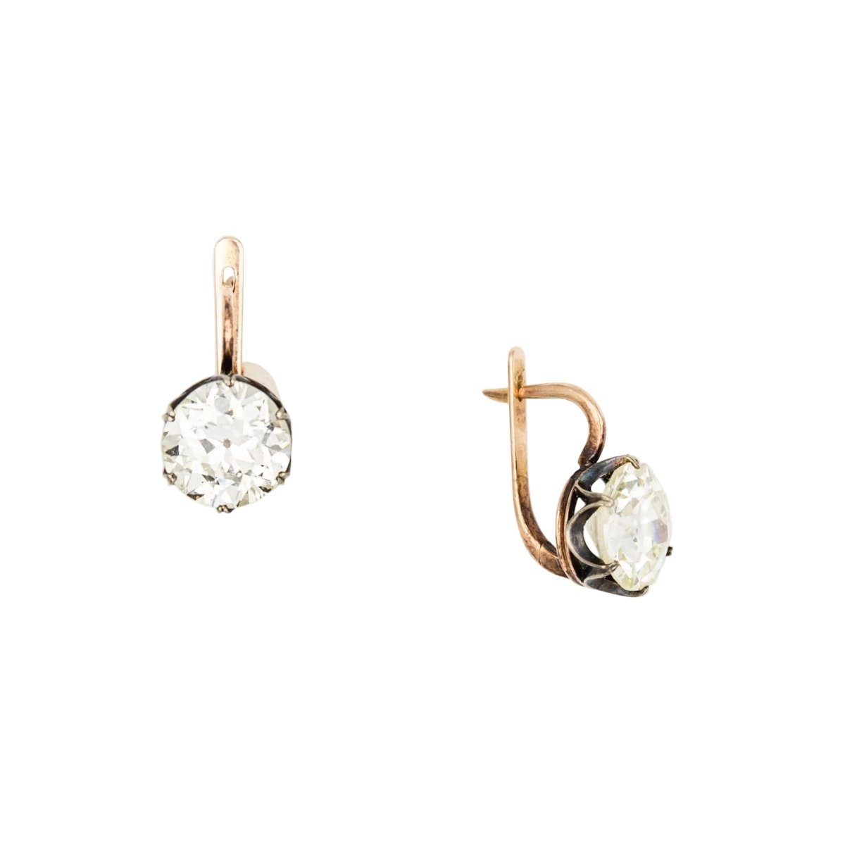Boucles d'oreilles Dormeuses en or jaune, argent et diamants - Castafiore