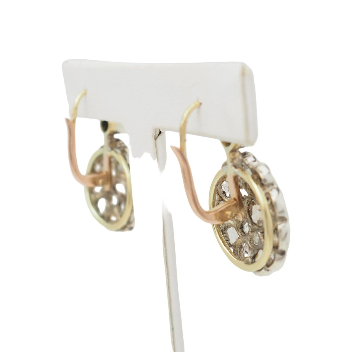Boucles d'oreilles Dormeuses en or jaune, argent et diamants - Castafiore