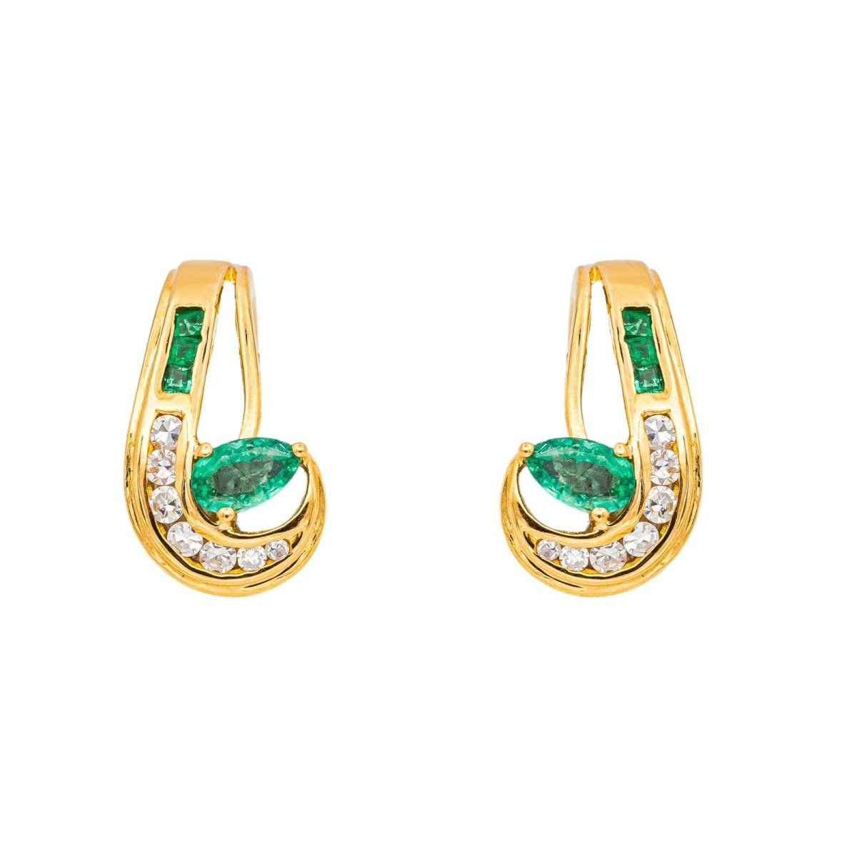 Boucles d'oreilles Dormeuses en or jaune, émeraudes et diamants - Castafiore