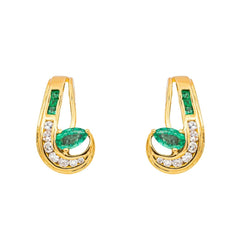 Boucles d'oreilles Dormeuses en or jaune, émeraudes et diamants - Castafiore
