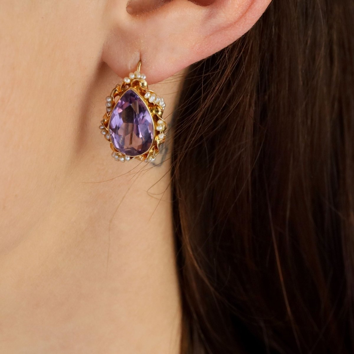 Earrings amethyst and pearl sleepers