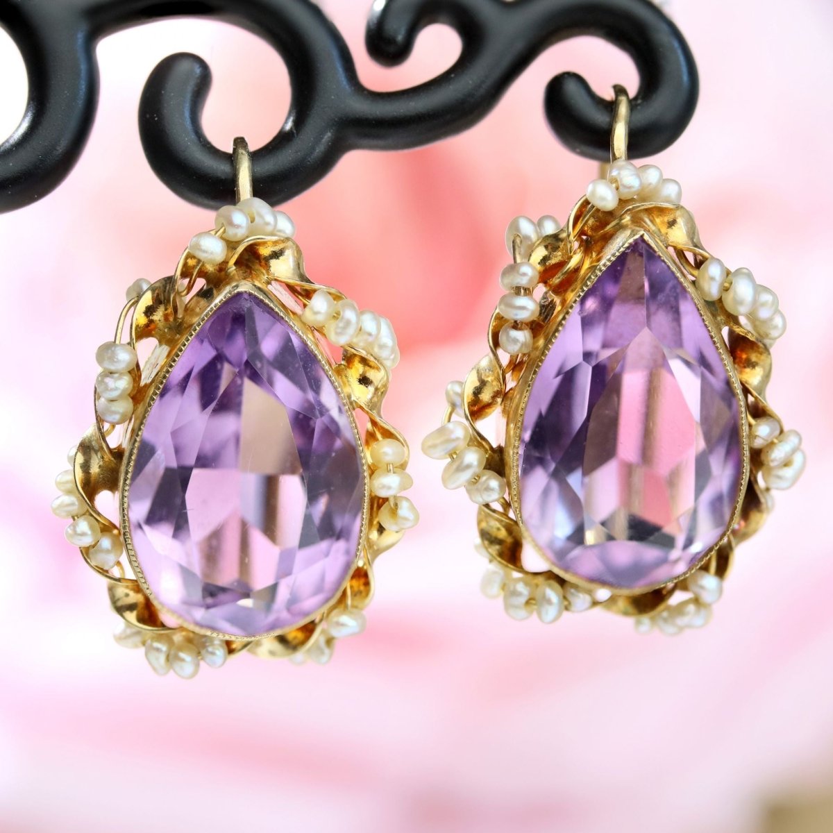Earrings amethyst and pearl sleepers
