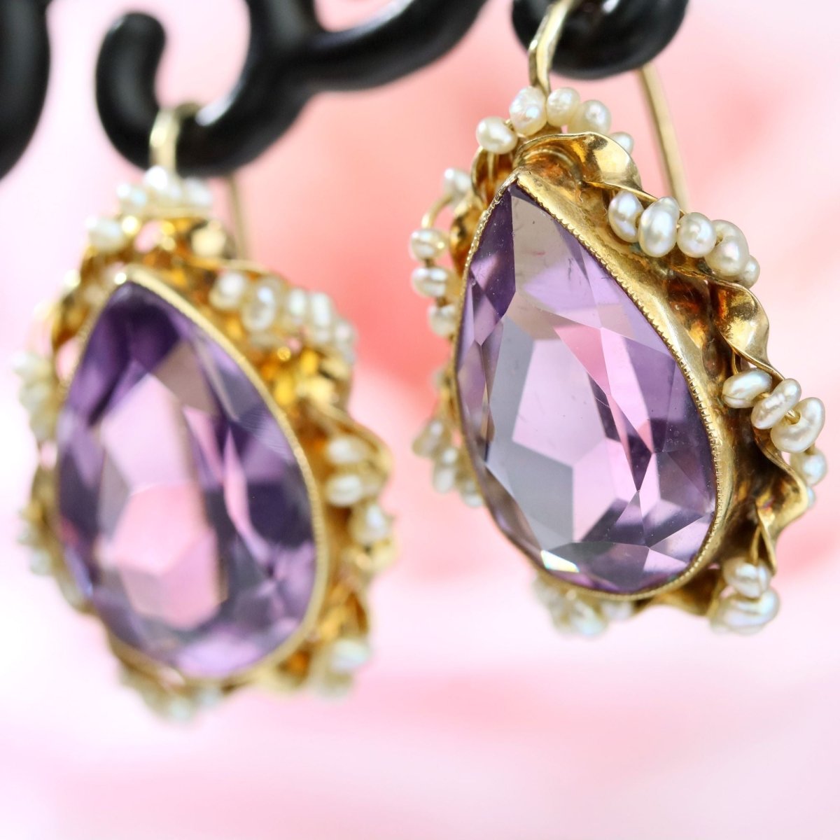 Earrings amethyst and pearl sleepers