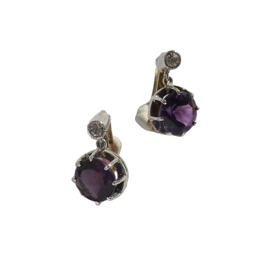 Boucles d’oreilles Dormeuses en or jaune et améthystes - Castafiore