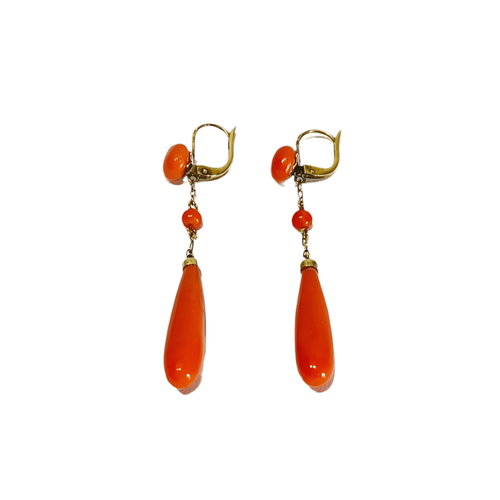 Boucles d'oreilles Dormeuses en or jaune et corail - Castafiore