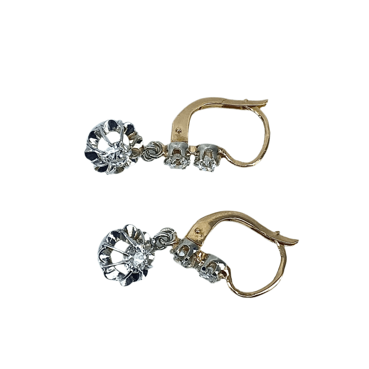 Boucles d’oreilles dormeuses en or jaune et diamants - Castafiore