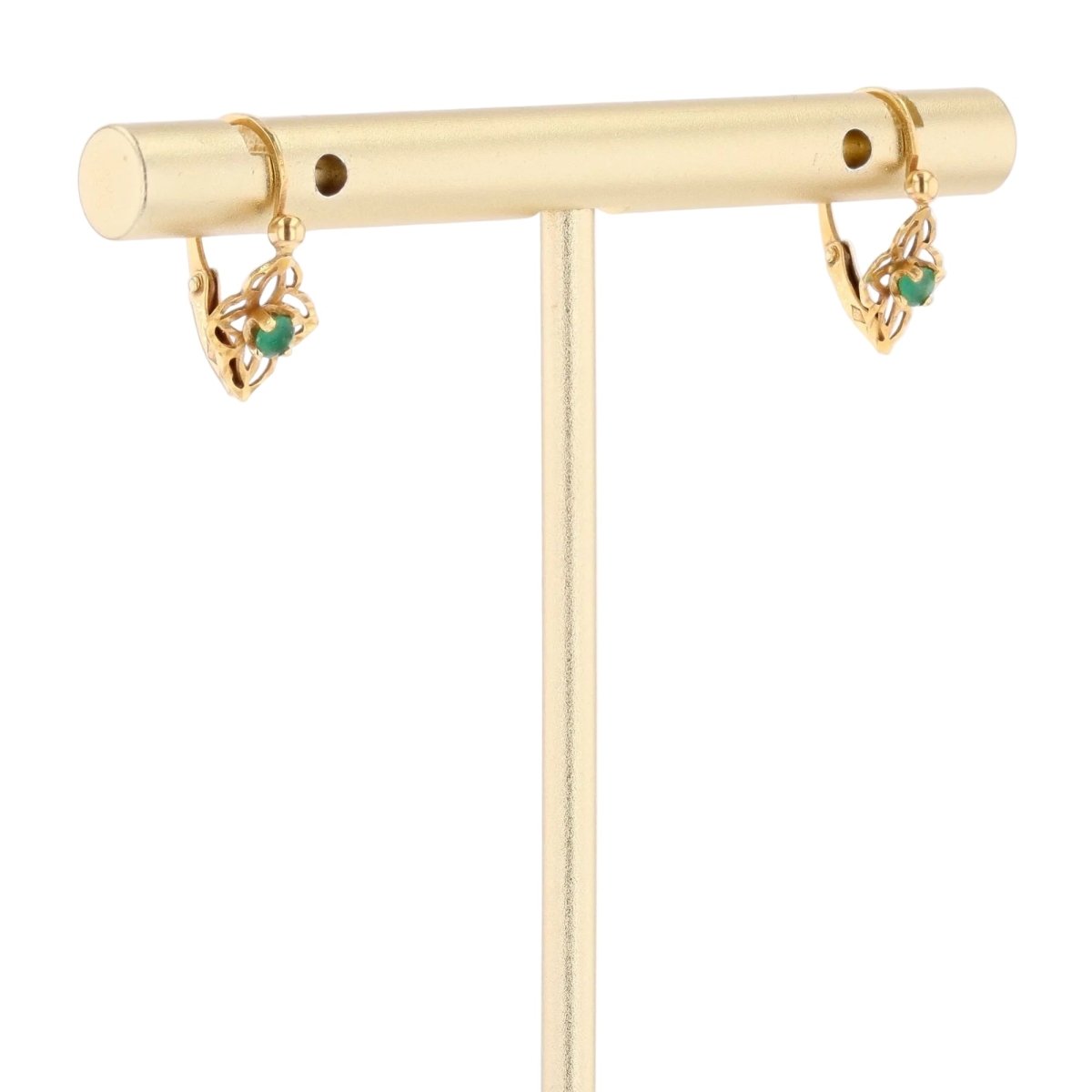 Boucles d'oreilles Dormeuses en or jaune et émeraudes - Castafiore