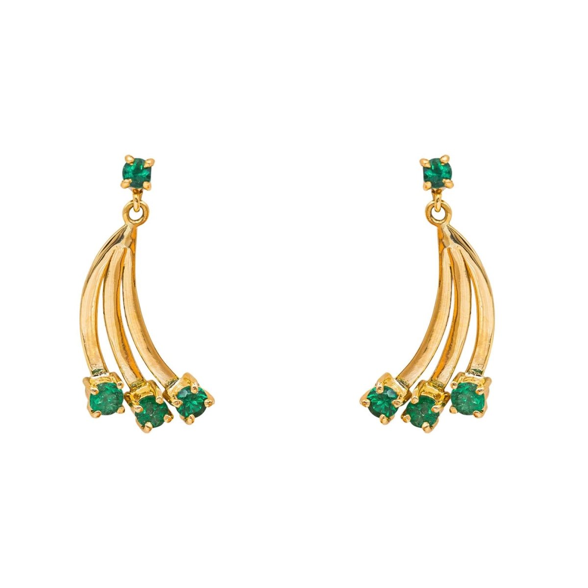 Boucles d'oreilles Dormeuses en or jaune et émeraudes - Castafiore