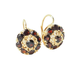 Boucles d'oreilles dormeuses en or jaune et grenat - Castafiore