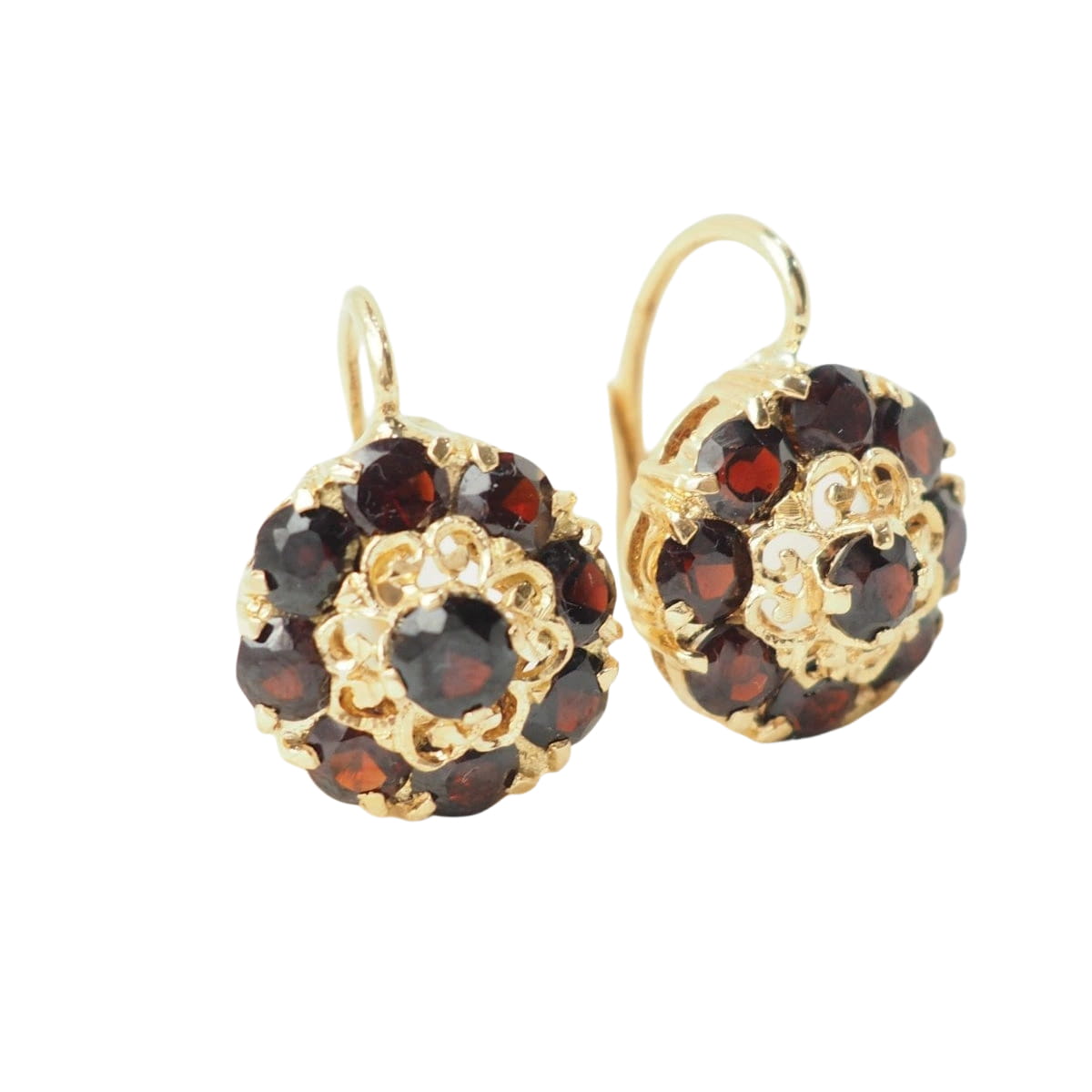 Boucles d'oreilles dormeuses en or jaune et grenat - Castafiore