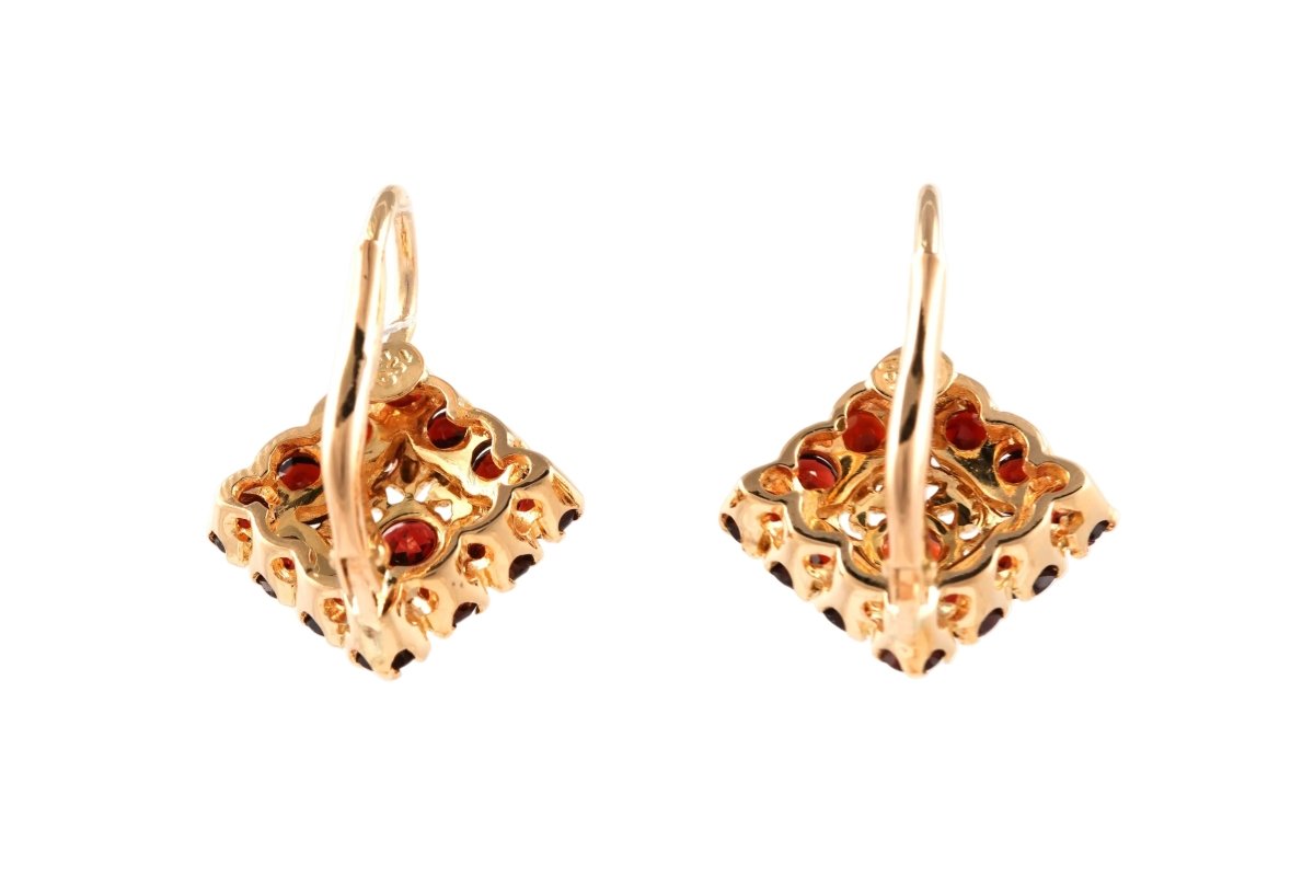 Boucles d'oreilles Dormeuses en or jaune et grenats - Castafiore