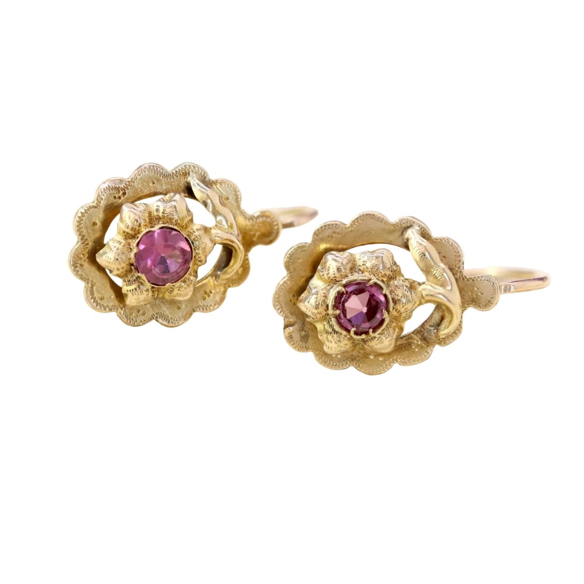 Boucles d'oreilles Dormeuses en or jaune et grenats - Castafiore