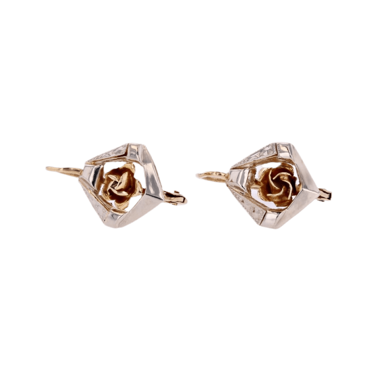 Boucles d'oreilles Dormeuses en or jaune et or blanc - Castafiore