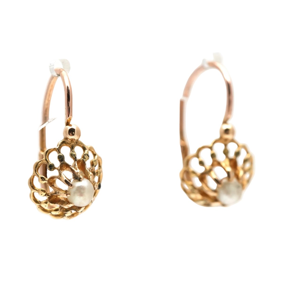 Boucles d'oreilles Dormeuses en or jaune et perles - Castafiore