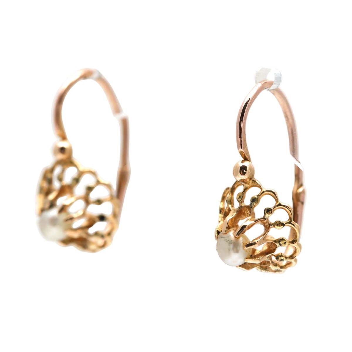 Boucles d'oreilles Dormeuses en or jaune et perles - Castafiore