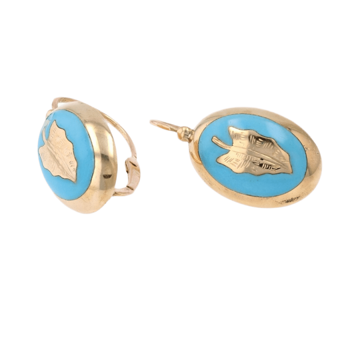 Boucles d'oreilles Dormeuses en or jaune et turquoise - Castafiore