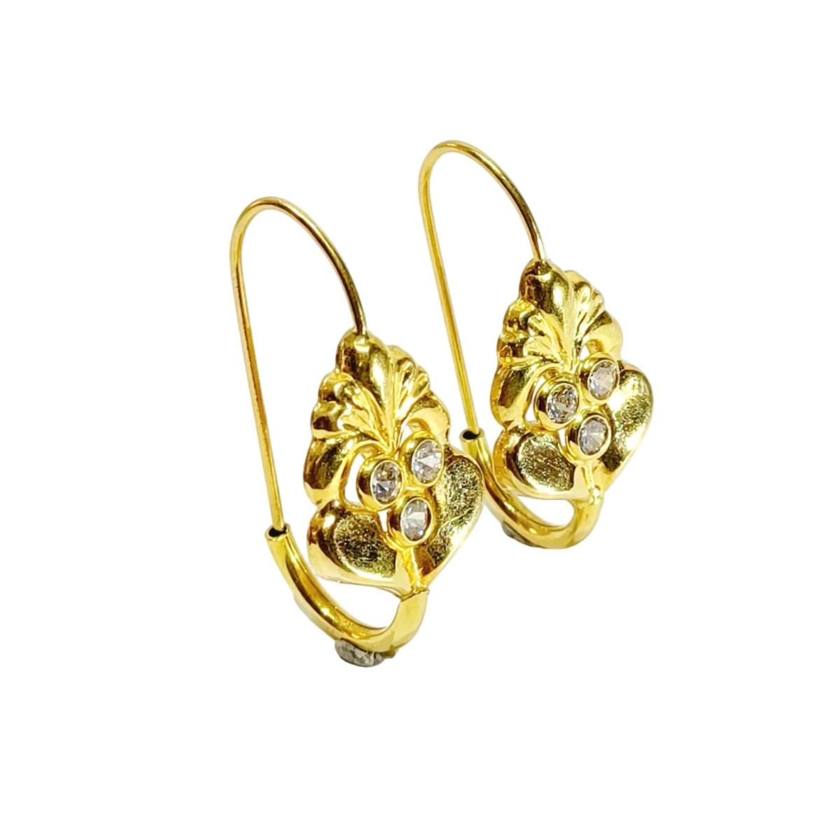 Boucles d'oreilles Dormeuses en or jaune et zircons - Castafiore