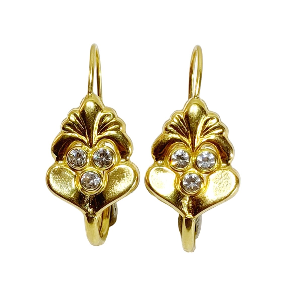 Boucles d'oreilles Dormeuses en or jaune et zircons - Castafiore