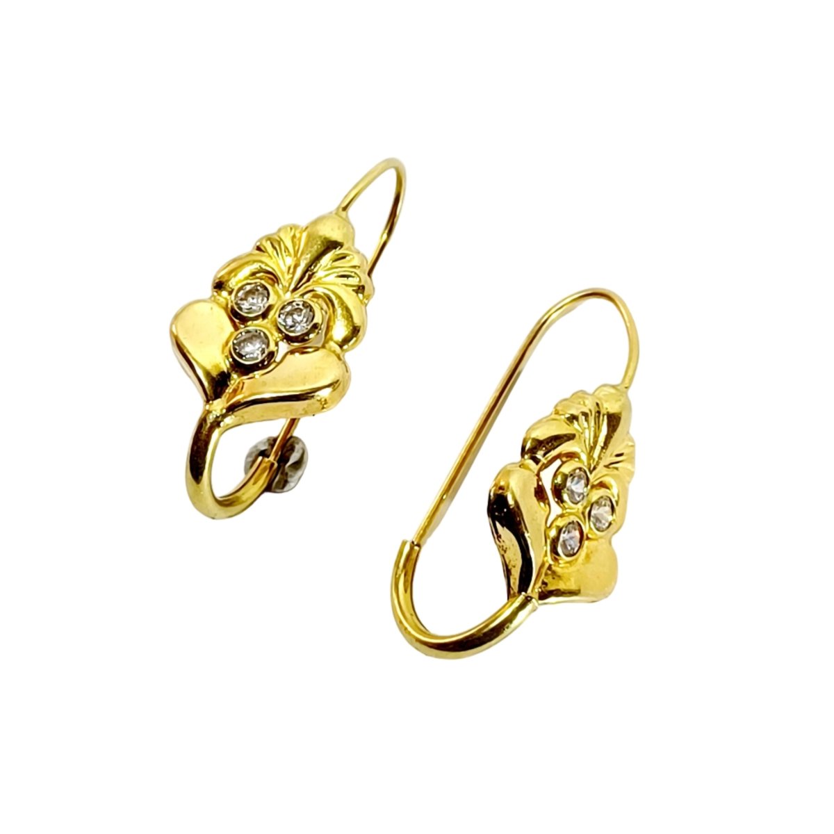 Boucles d'oreilles Dormeuses en or jaune et zircons - Castafiore