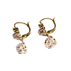 Boucles d'oreilles Dormeuses en or jaune, or blanc et diamants - Castafiore