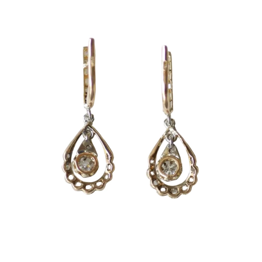 Boucles d'oreilles Dormeuses en or jaune, or blanc et diamants - Castafiore