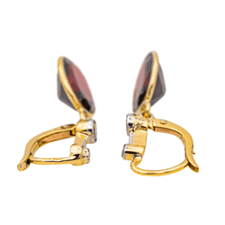 Boucles d'oreilles Dormeuses en or jaune, or blanc, platine, grenats et diamants - Castafiore