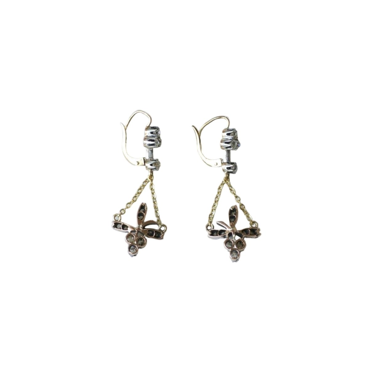 Boucles d'oreilles Dormeuses en or jaune, or rose, argent, et diamants - Castafiore
