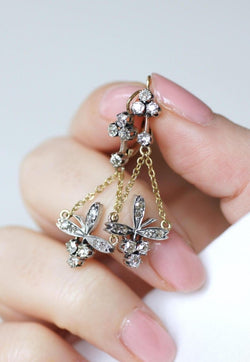 Boucles d'oreilles Dormeuses en or jaune, or rose, argent, et diamants - Castafiore