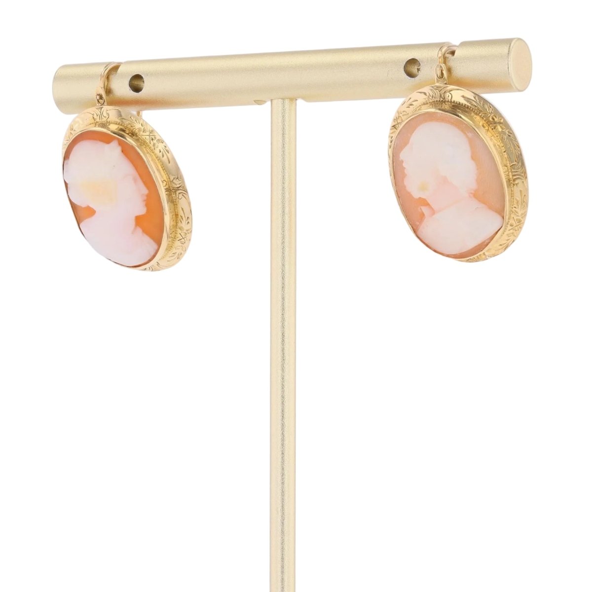 Boucles d'oreilles Dormeuses en or jaune, or rose et camée - Castafiore
