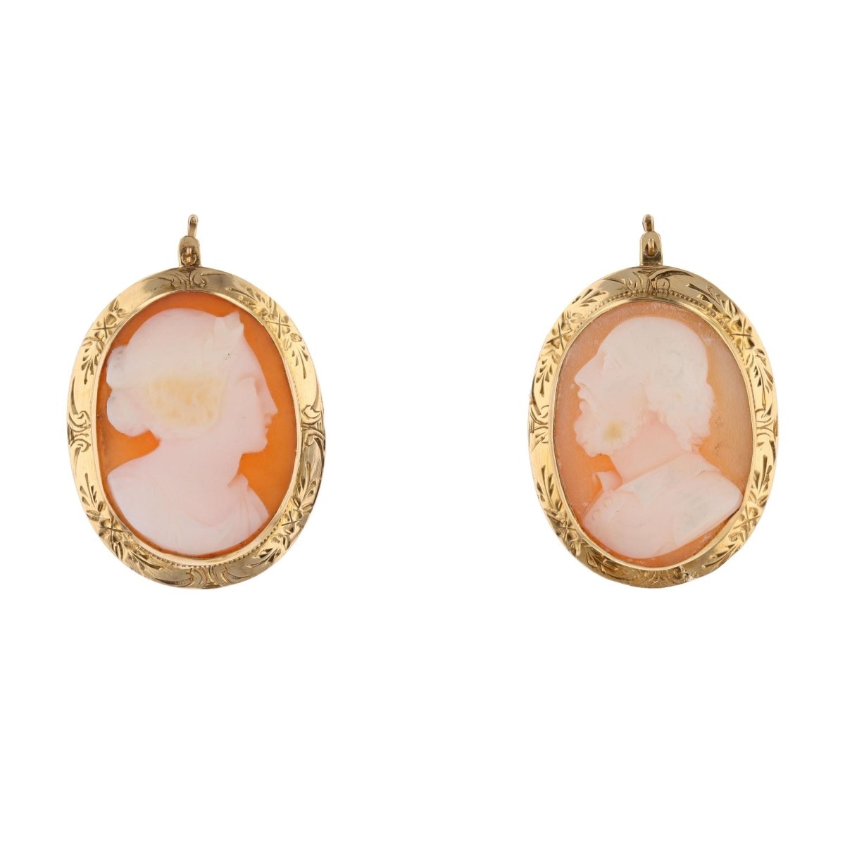 Boucles d'oreilles Dormeuses en or jaune, or rose et camée - Castafiore