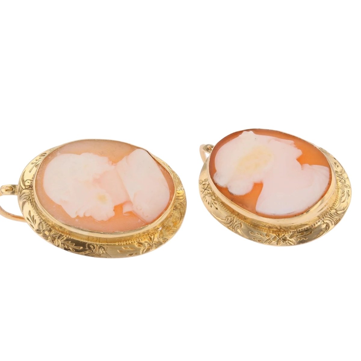 Boucles d'oreilles Dormeuses en or jaune, or rose et camée - Castafiore