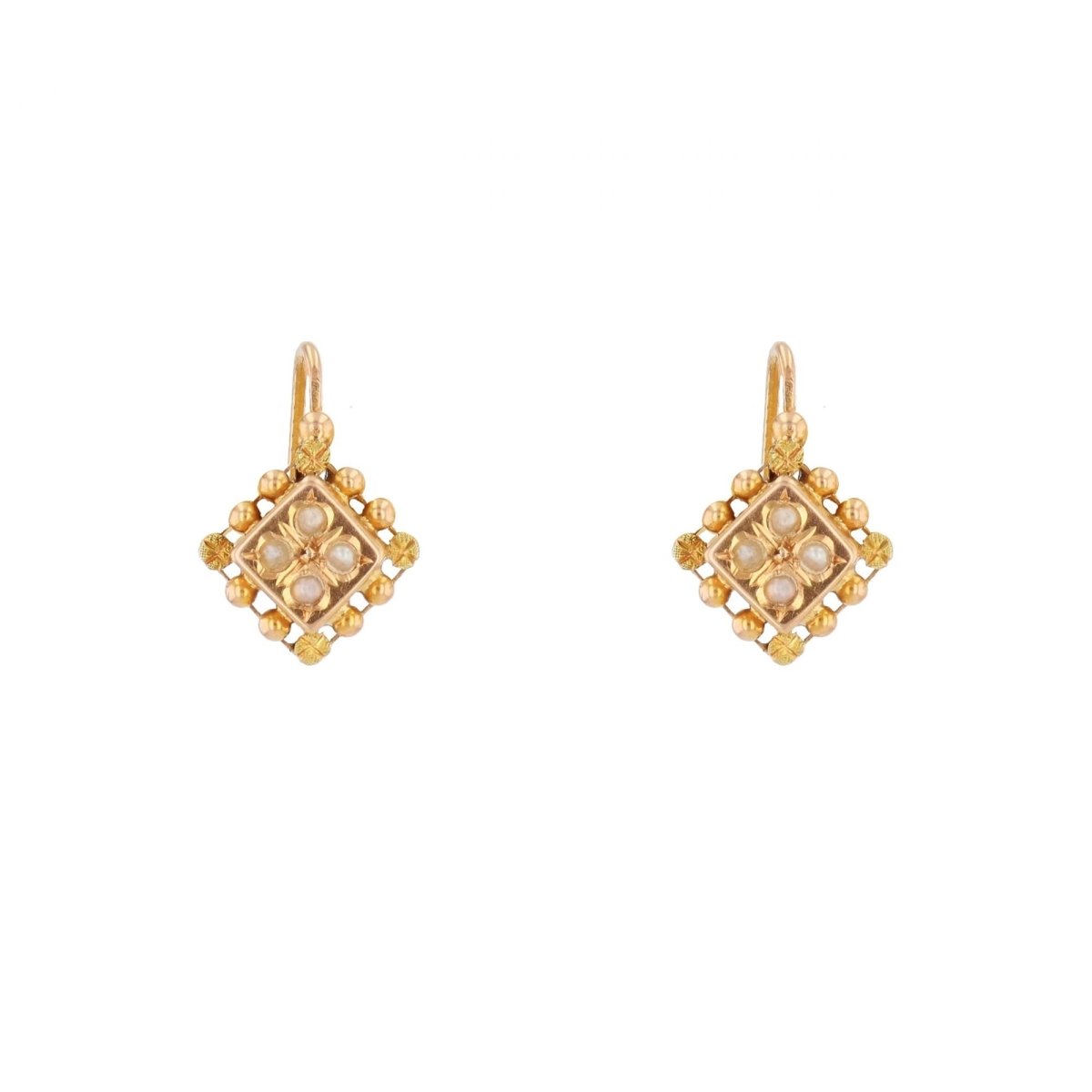 Boucles d'oreilles Dormeuses en or jaune, or rose et perles - Castafiore