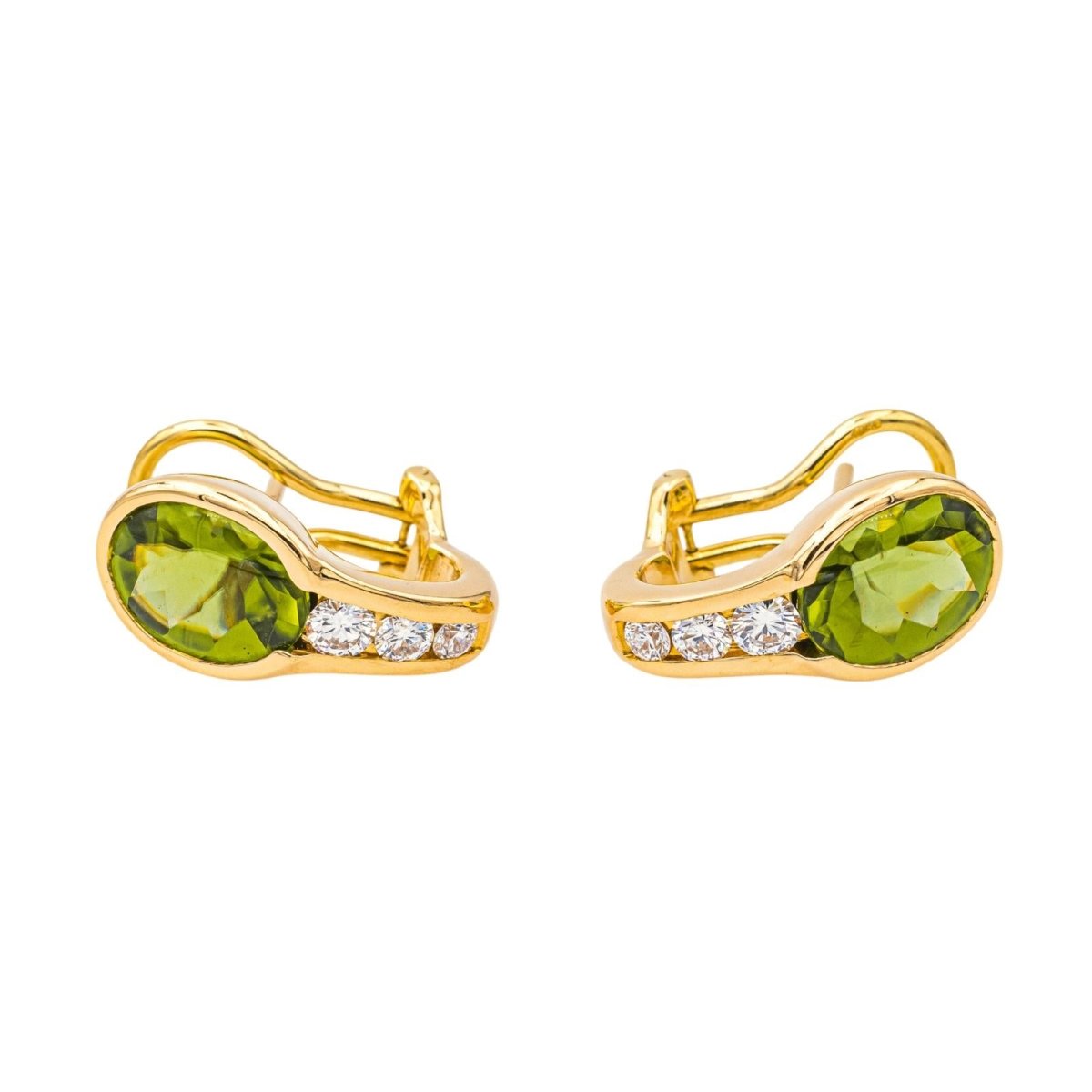 Boucles d'oreilles Dormeuses en or jaune, péridots et diamants - Castafiore