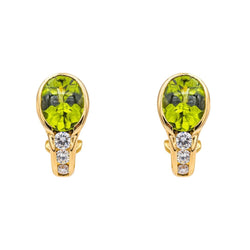 Boucles d'oreilles Dormeuses en or jaune, péridots et diamants - Castafiore